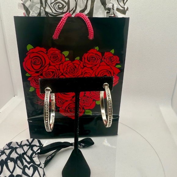 Brighton Jewelry SECRET OF LOVE 💗 Silver HOOP EARRINGS with Crystals - Picture 2 of 5